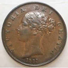 GREAT BRITAIN UK 1853/2 .  HALF 1/2 PENNY . VARIETY . OVERDATE